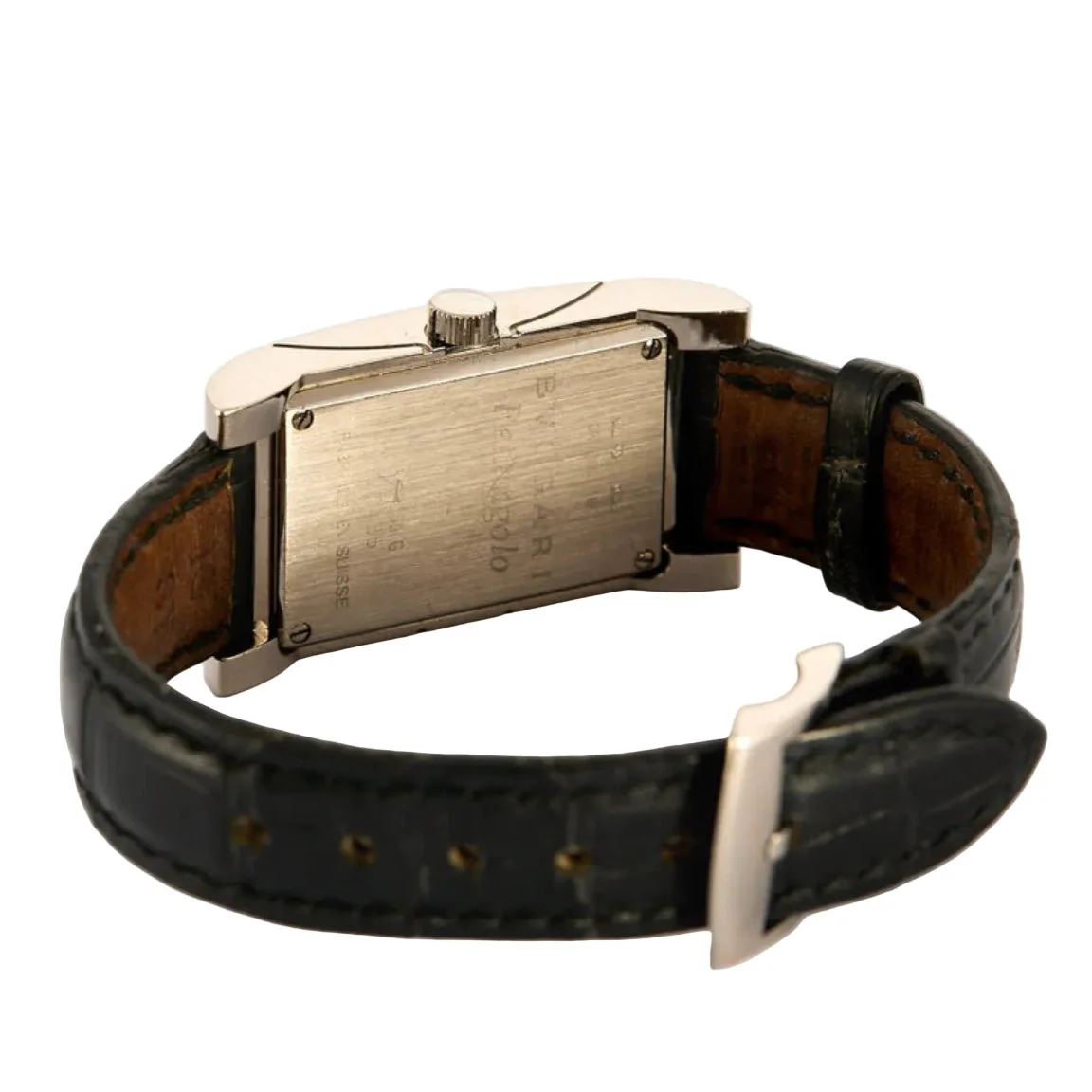 Montre BULGARI "Retrangolo" en or blanc, cuir, quartz et diamants - Image 4