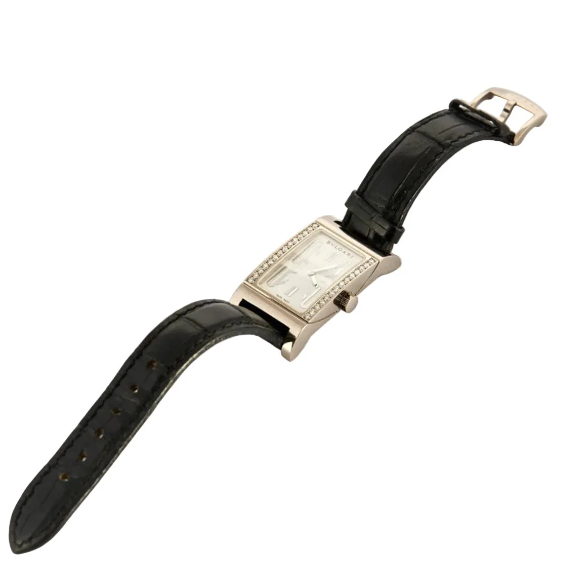 Montre BULGARI "Retrangolo" en or blanc, cuir, quartz et diamants - Image 5