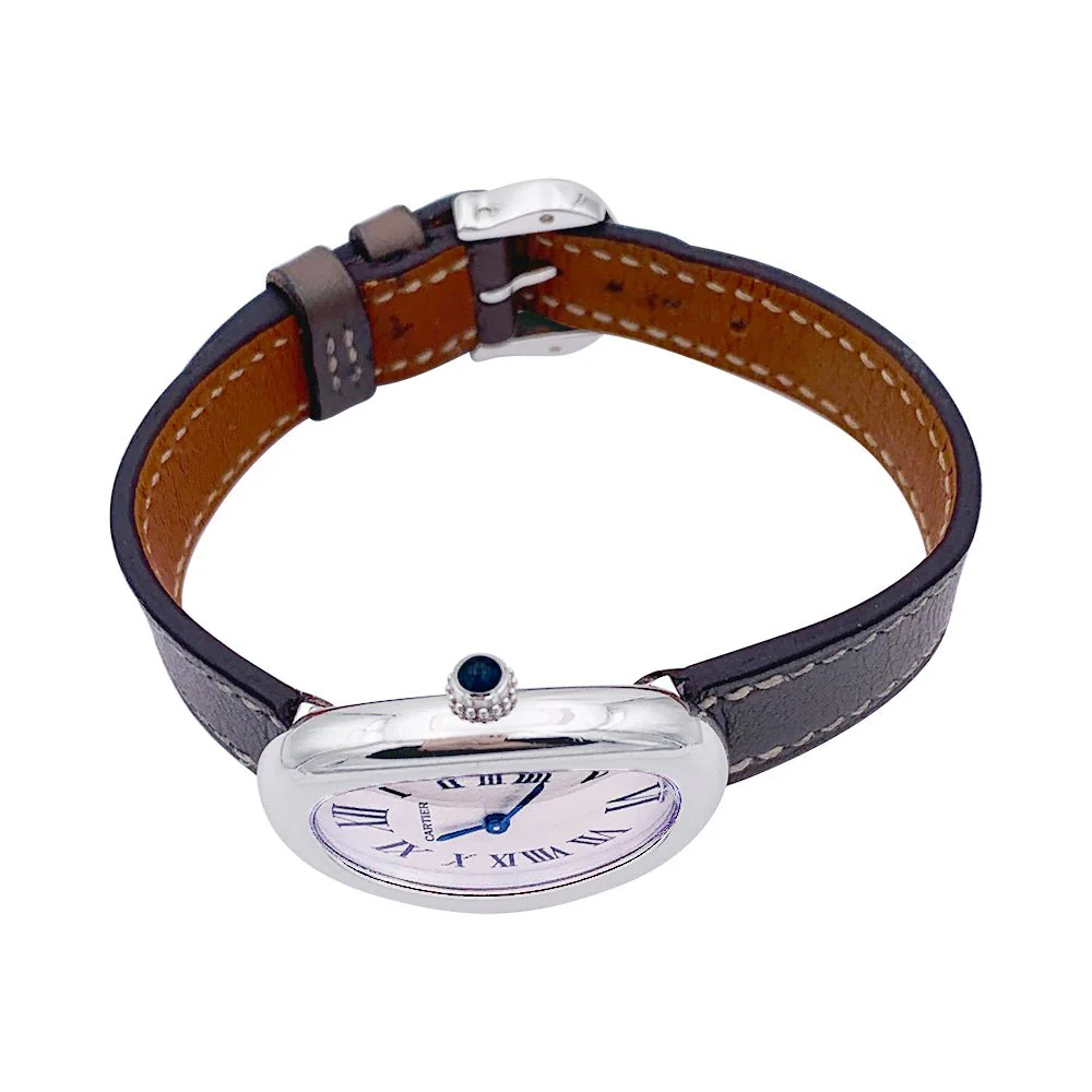 Montre Cartier, "Baignoire", or blanc, cuir. - Image 4