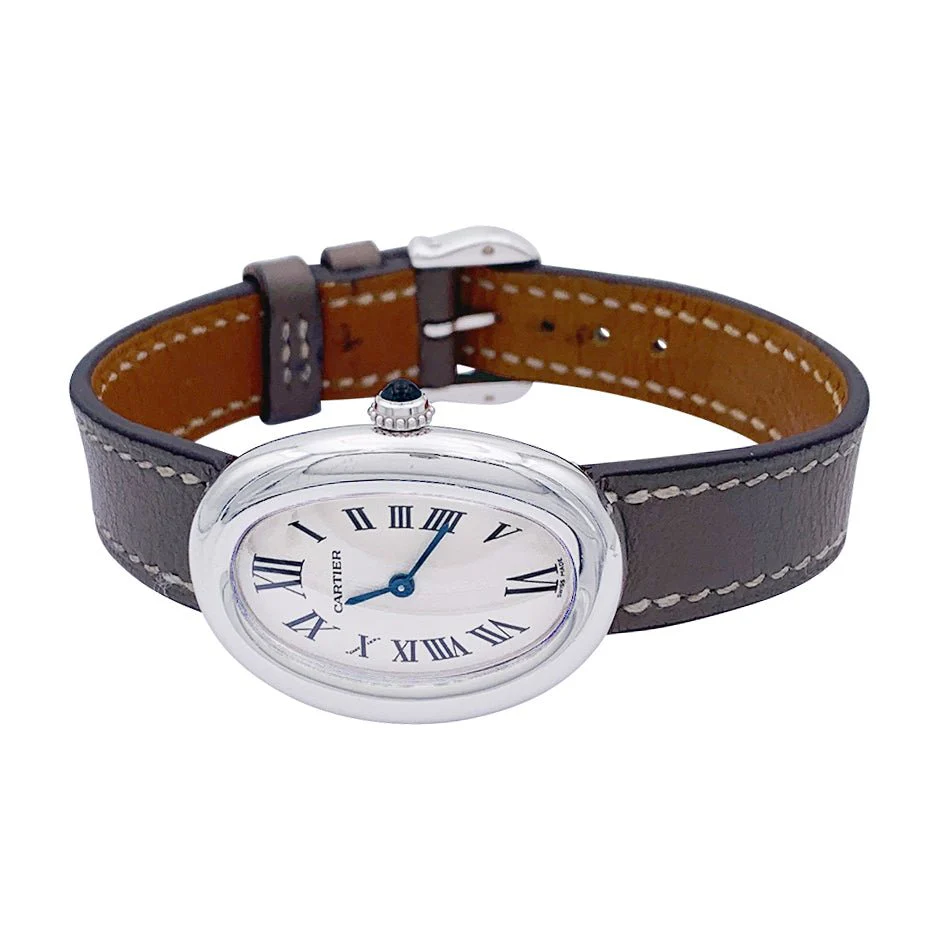 Montre Cartier, "Baignoire", or blanc, cuir. - Image 6