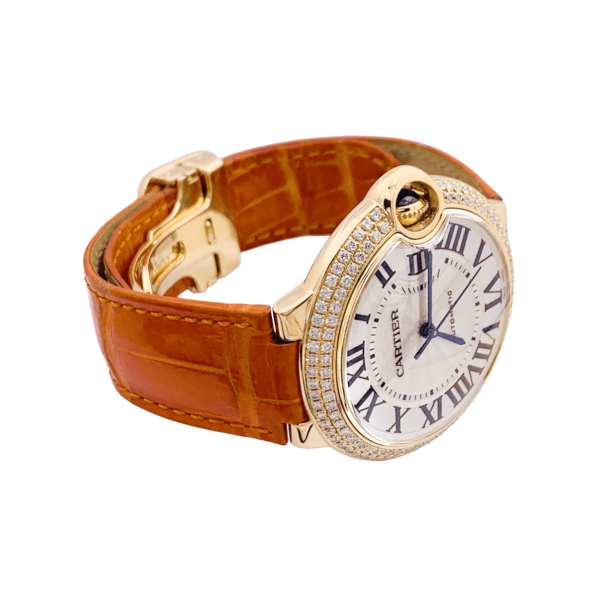 Montre CARTIER "Ballon Bleu" en or jaune, or rose, argent, cuir et diamants - Image 5