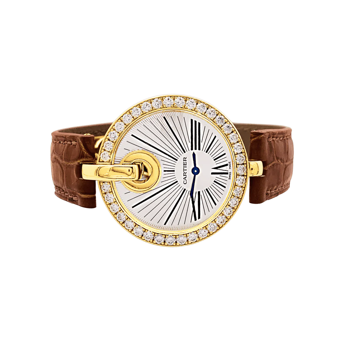 Montre CARTIER "Captive" en or jaune, acier, cuir et diamants - Image 3