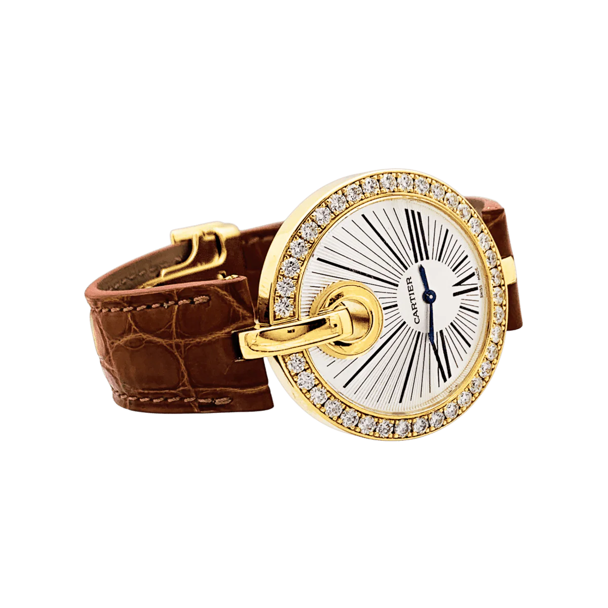 Montre CARTIER "Captive" en or jaune, acier, cuir et diamants - Image 5