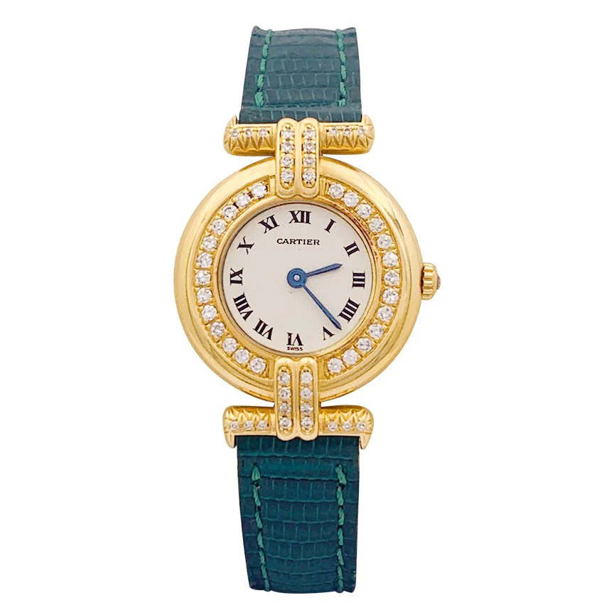 Montre CARTIER "Colisée" en or jaune, cuir et diamants