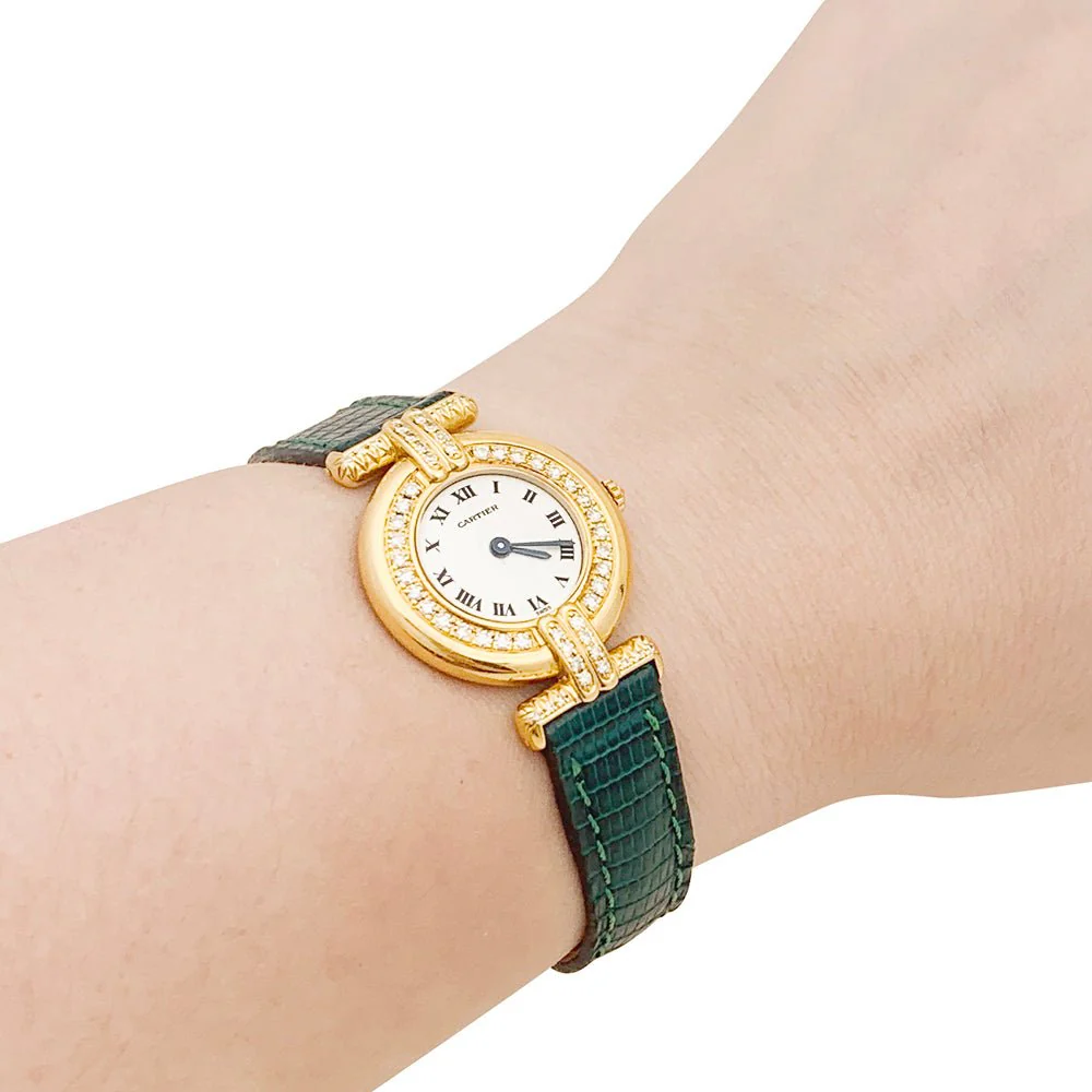Montre CARTIER "Colisée" en or jaune, cuir et diamants - Image 2