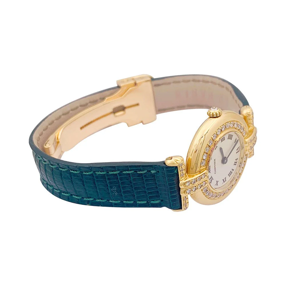 Montre CARTIER "Colisée" en or jaune, cuir et diamants - Image 4