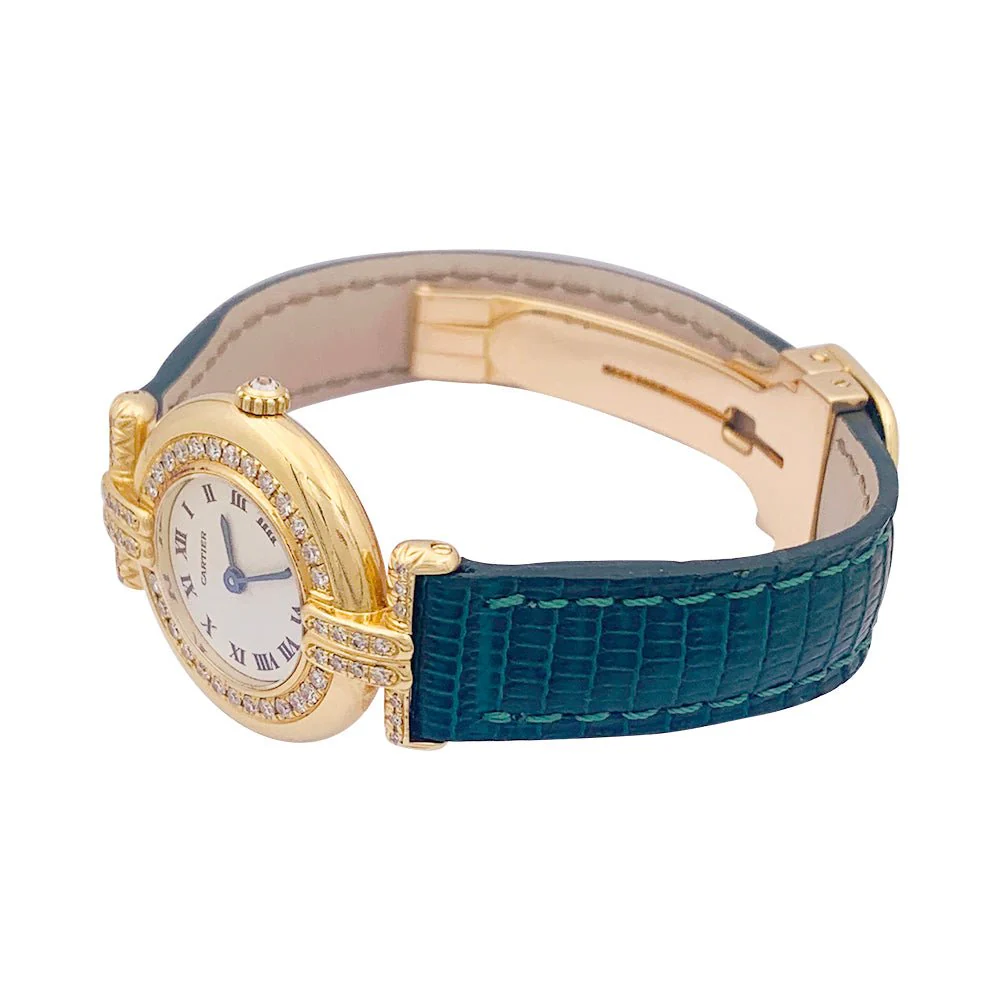 Montre CARTIER "Colisée" en or jaune, cuir et diamants - Image 6