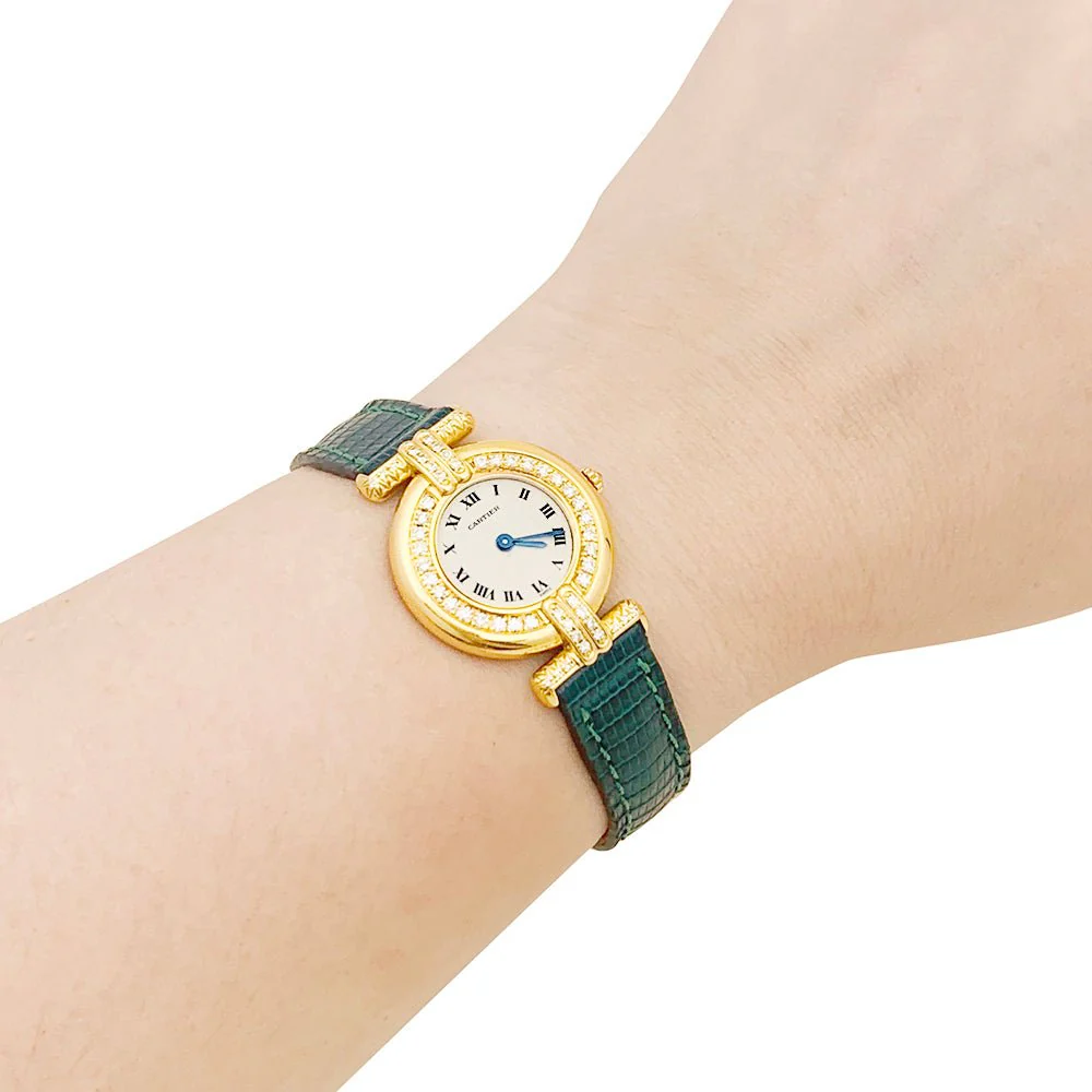Montre CARTIER "Colisée" en or jaune, cuir et diamants - Image 7