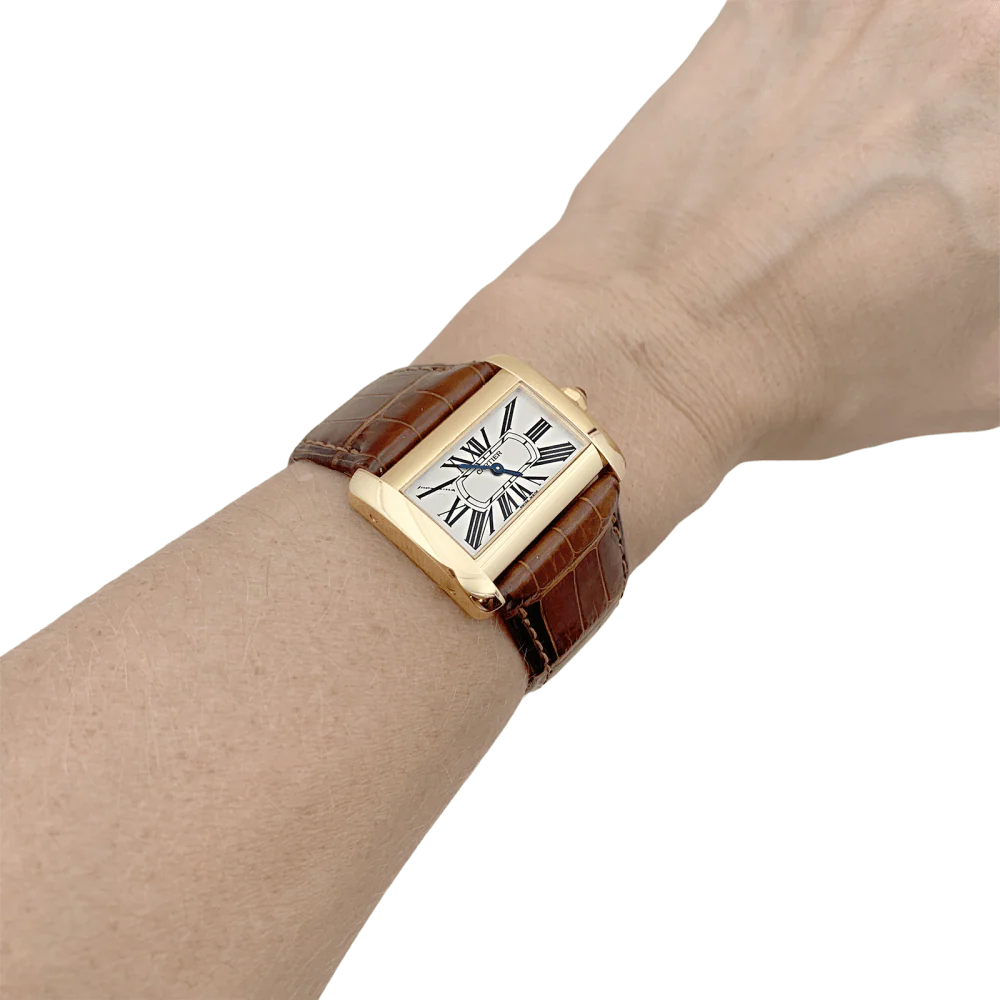Montre CARTIER "Divan" en or jaune et cuir - Image 2