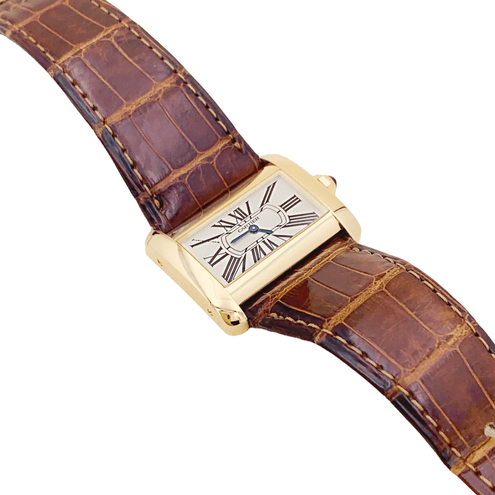 Montre CARTIER "Divan" en or jaune et cuir - Image 3