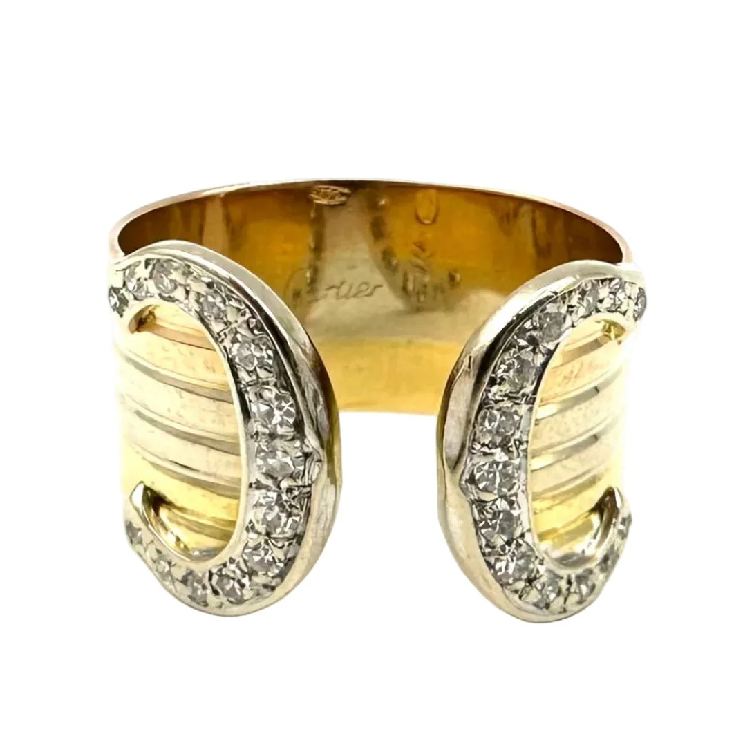 Montre Bandeau CARTIER "Double C" en or blanc, or jaune, or rose et diamants - Image 5