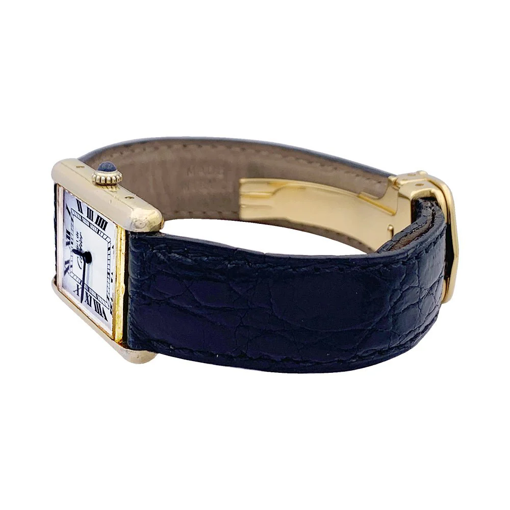 Montre Cartier, "Must de Cartier", plaqué or et argent, cuir. - Image 2