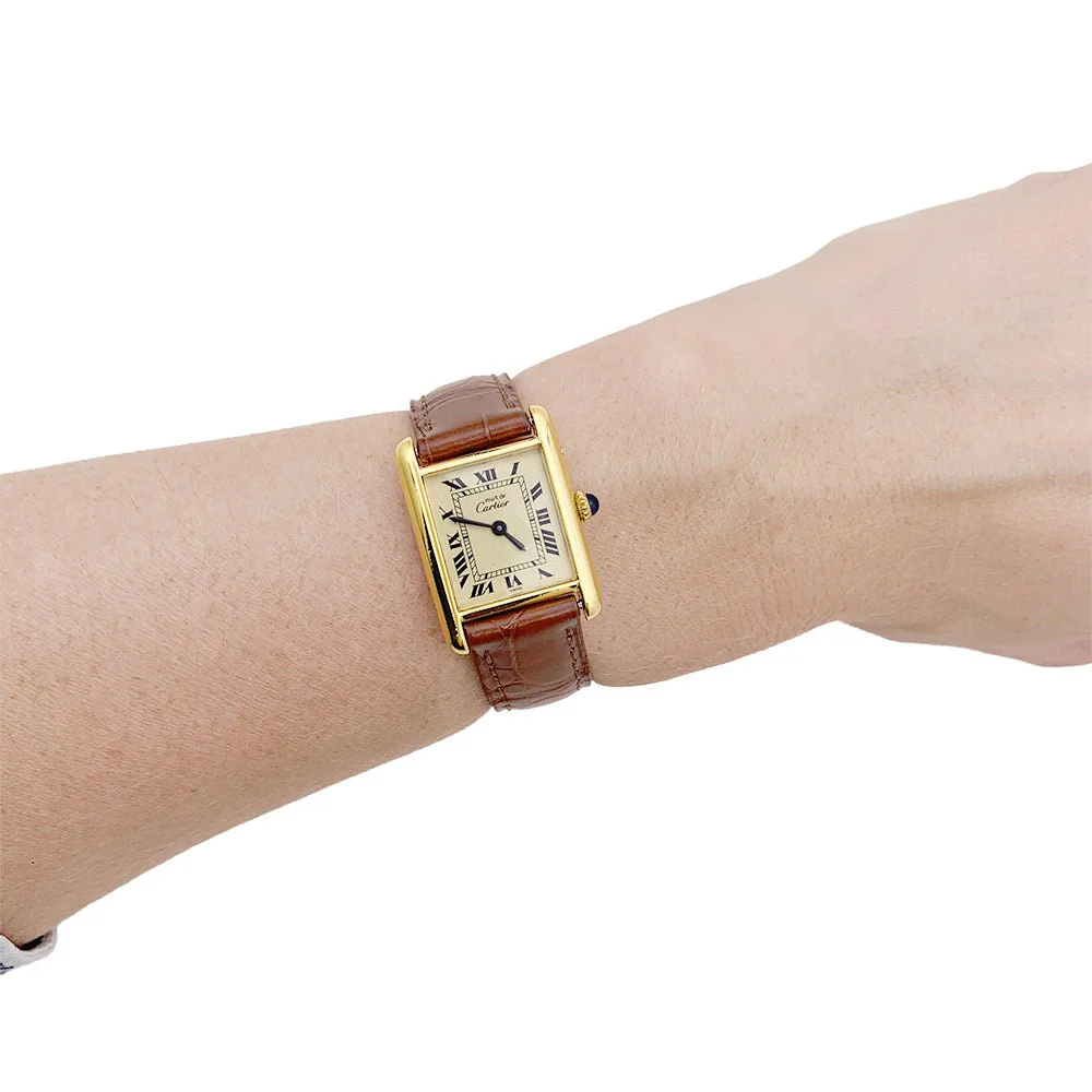 Montre Cartier, "Must de Cartier", plaqué or et argent, cuir. - Image 7