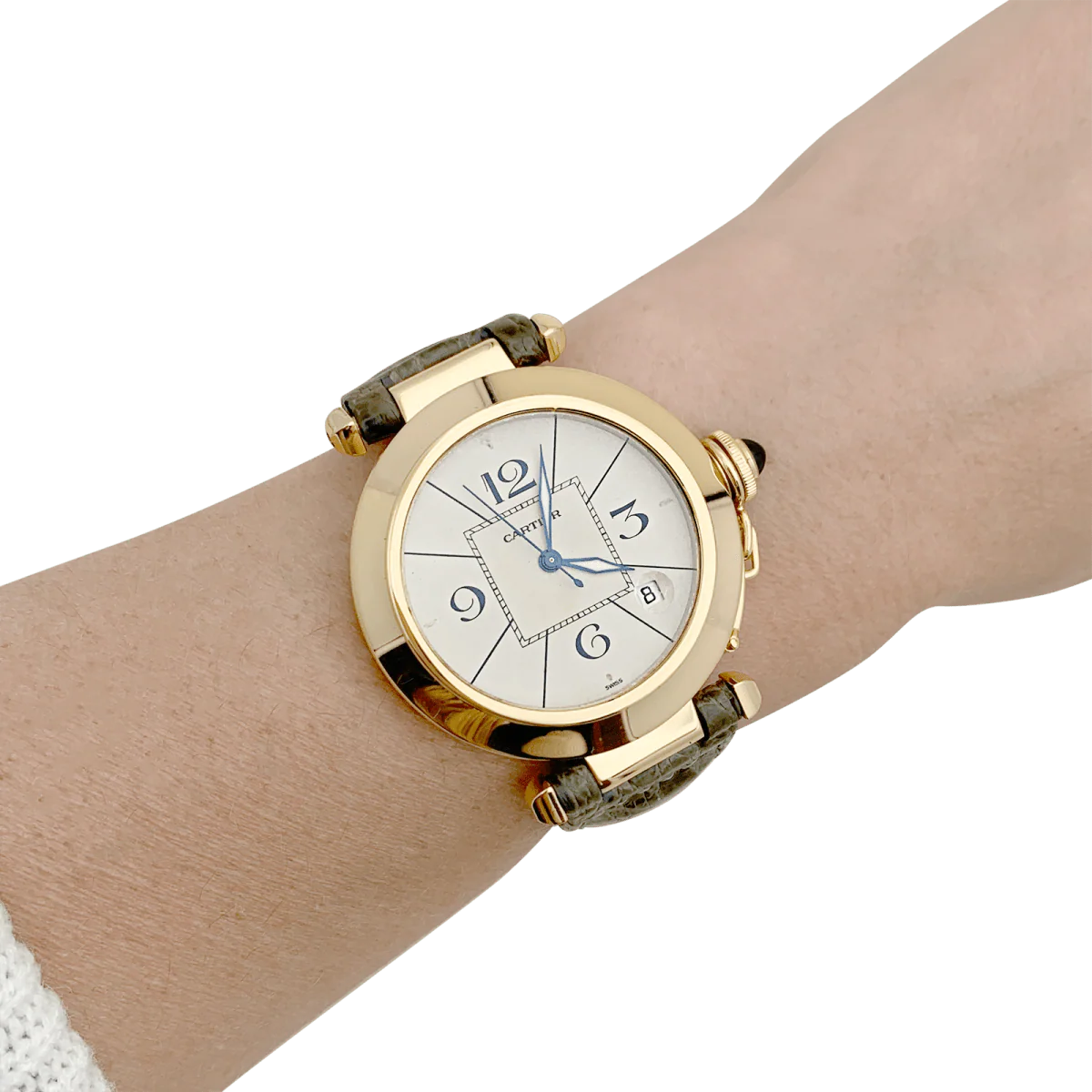 Montre CARTIER "Pasha" en or jaune et cuir - Image 2