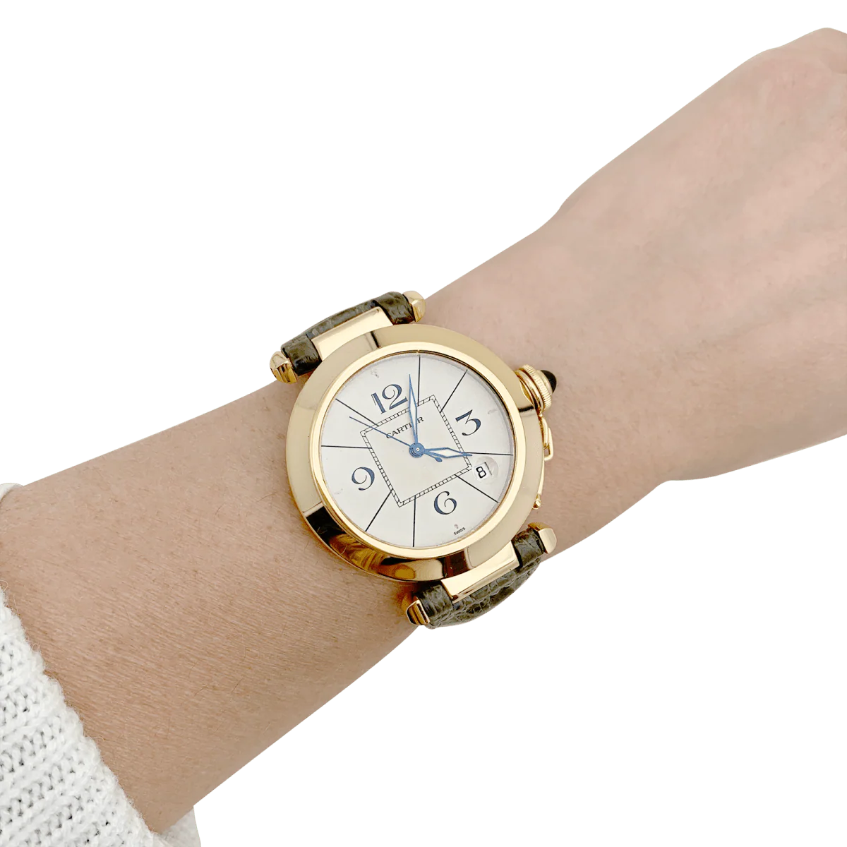 Montre CARTIER "Pasha" en or jaune et cuir - Image 6