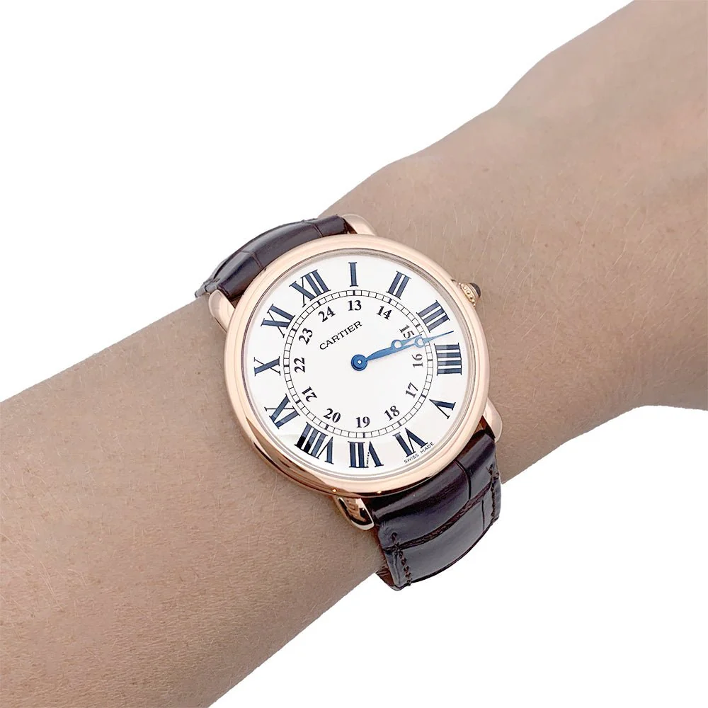 Montre Cartier, "Ronde Louis Cartier", or rose, cuir. - Image 5