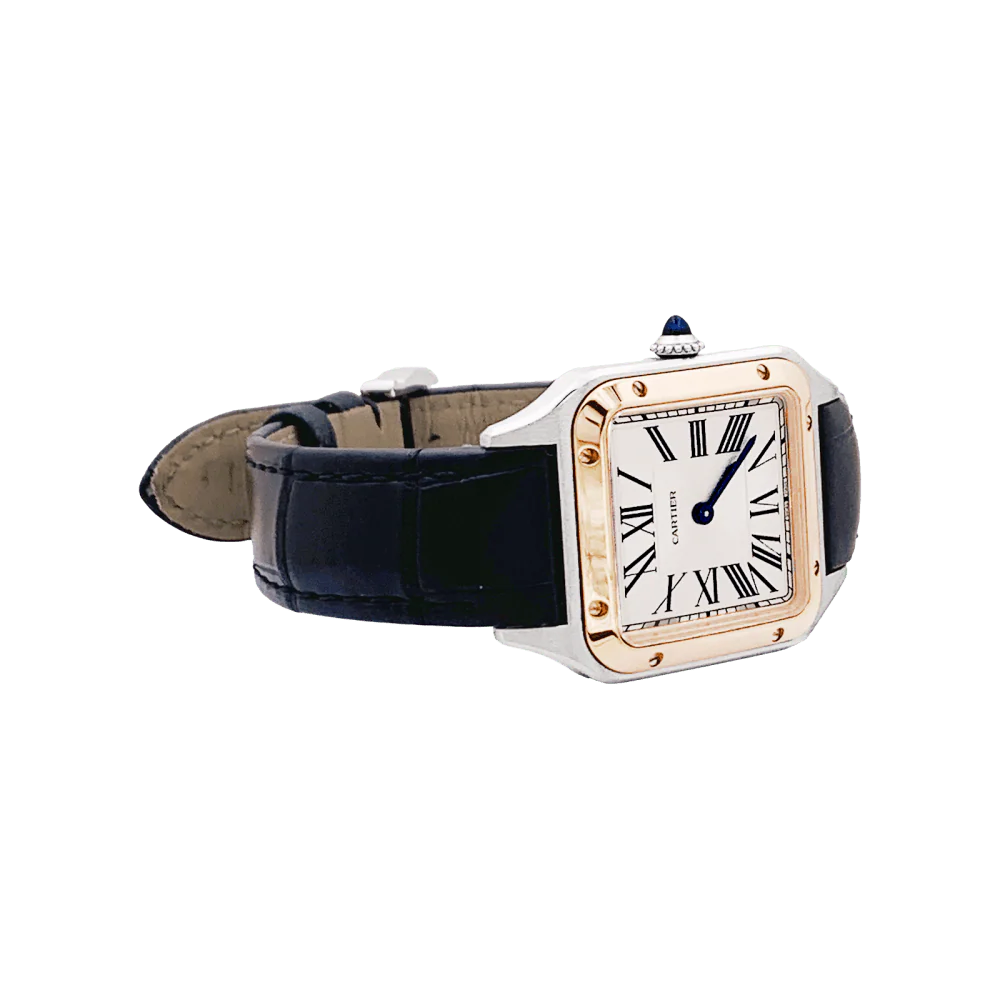 Montre CARTIER "Santos-Dumont" en or rose, acier, argent et cuir - Image 6