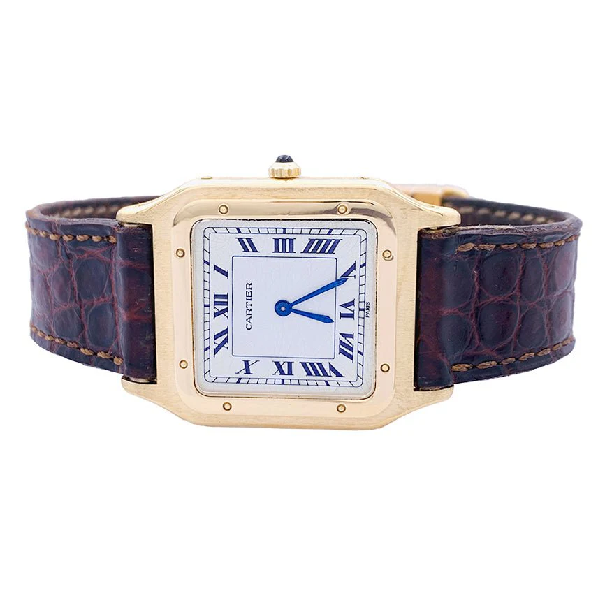 Montre Cartier ,"Santos Dumont", or jaune, cuir. - Image 2