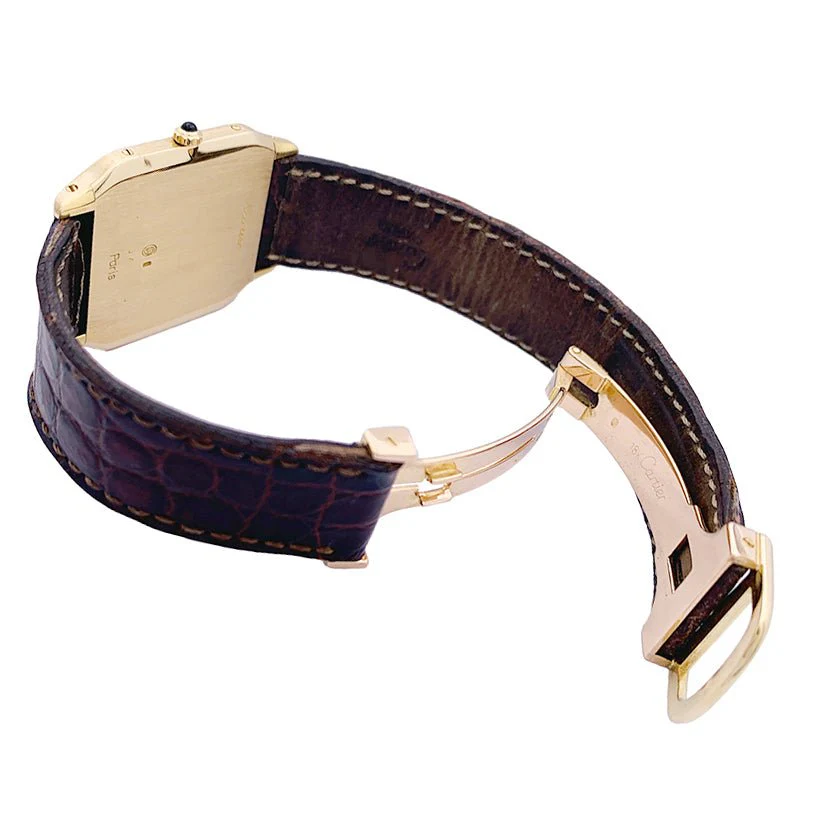 Montre Cartier ,"Santos Dumont", or jaune, cuir. - Image 4
