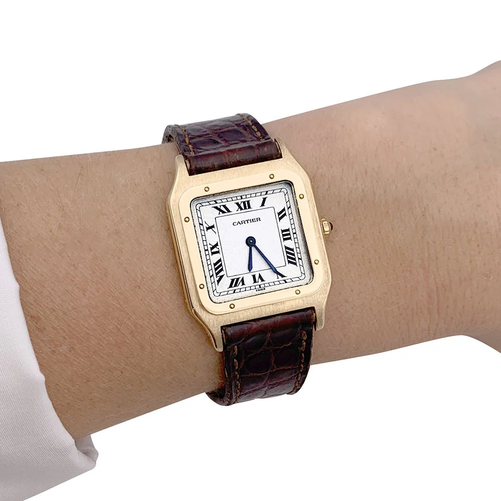 Montre Cartier ,"Santos Dumont", or jaune, cuir. - Image 5