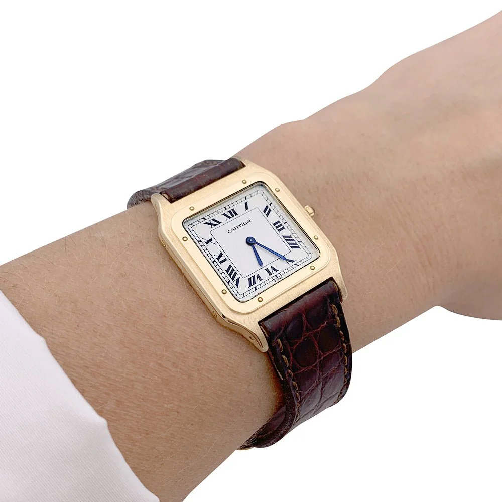 Montre Cartier ,"Santos Dumont", or jaune, cuir. - Image 6