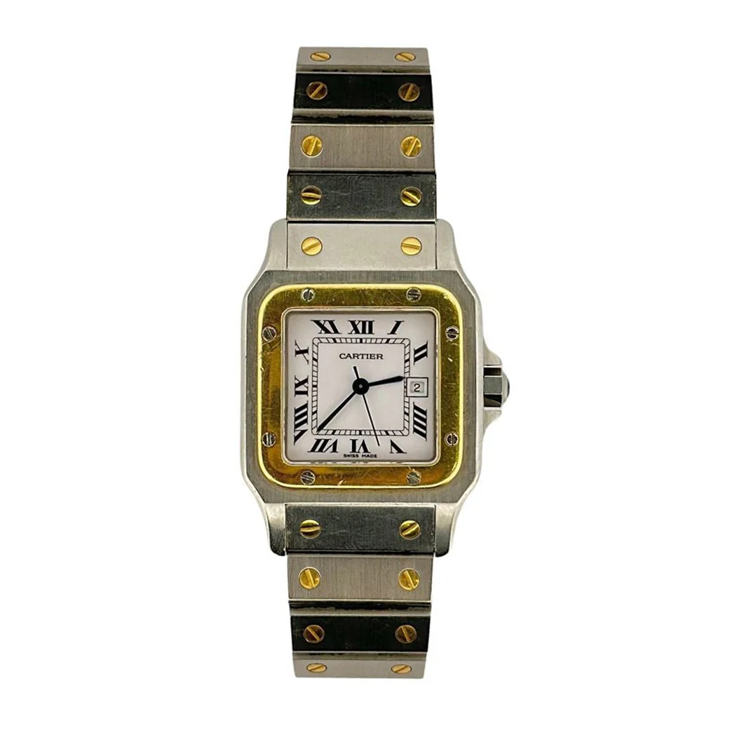 Montre CARTIER "Santos" en or jaune, acier et saphir