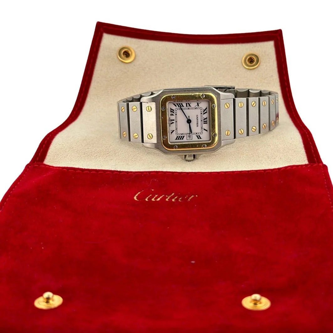 Montre CARTIER "Santos" en or jaune, acier et saphir - Image 3