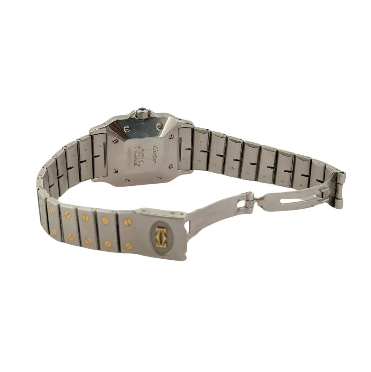 Montre CARTIER "Santos" en or jaune, acier et saphir - Image 4