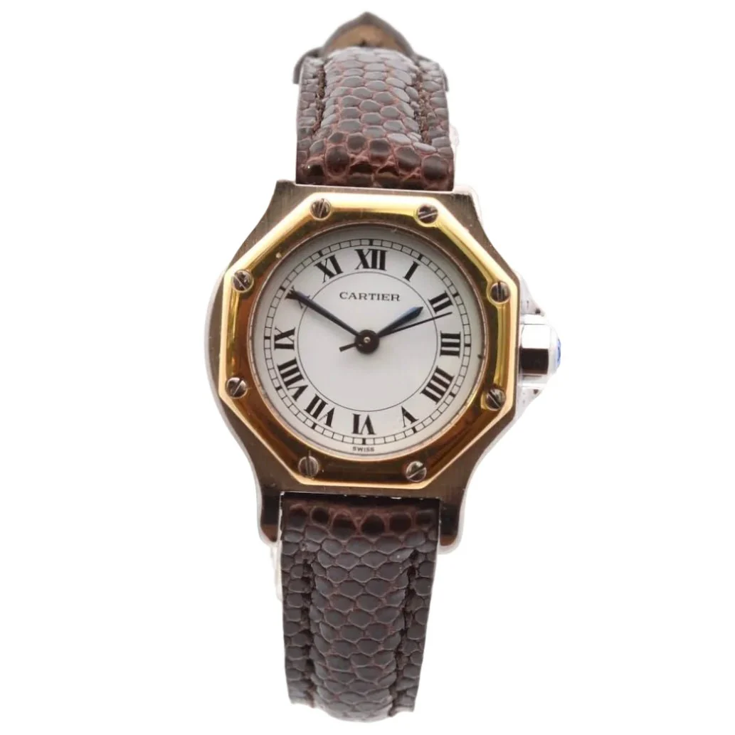Montre CARTIER "Santos" en or jaune, acier et cuir
