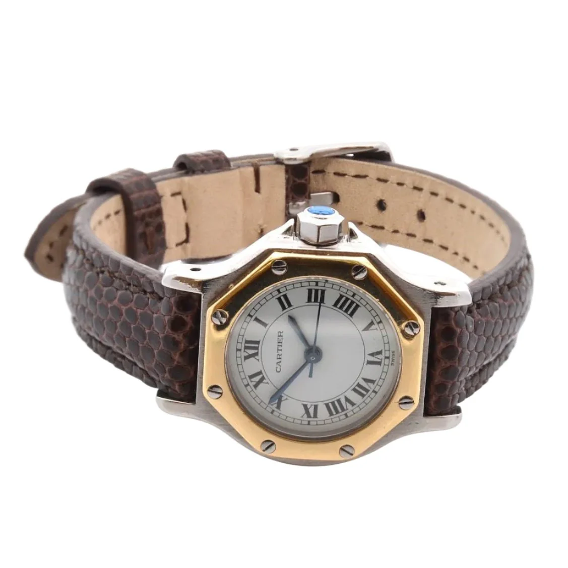 Montre CARTIER "Santos" en or jaune, acier et cuir - Image 2