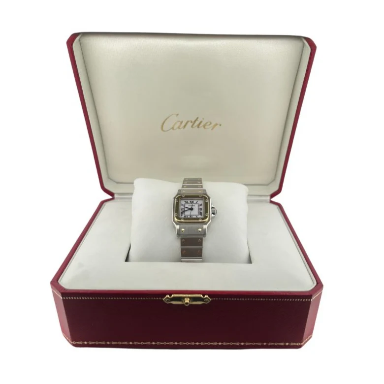 Montre CARTIER "Santos" en or jaune, acier et saphir - Image 4