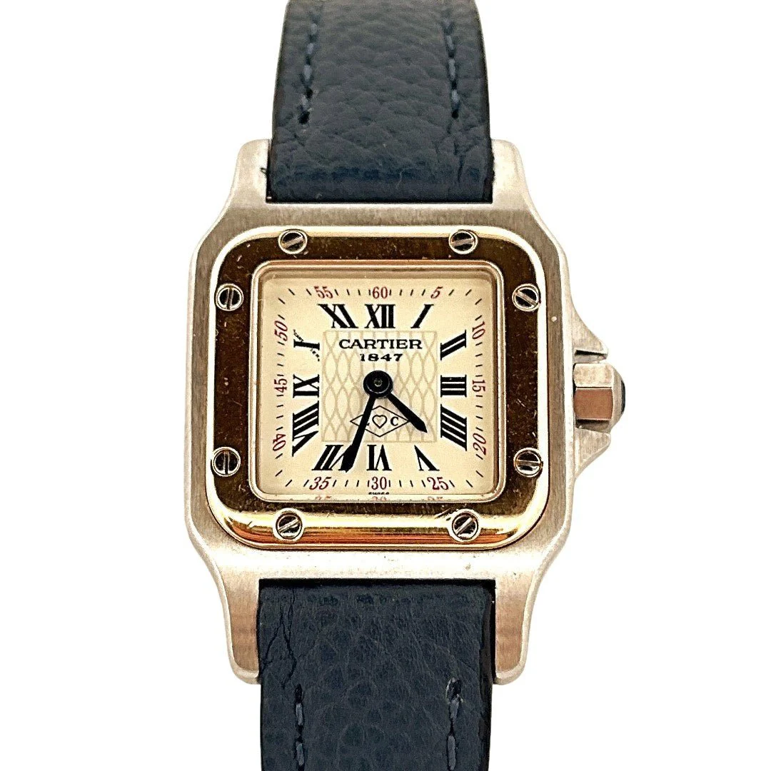 Montre CARTIER "Santos" en or jaune, acier et cuir - Image 2
