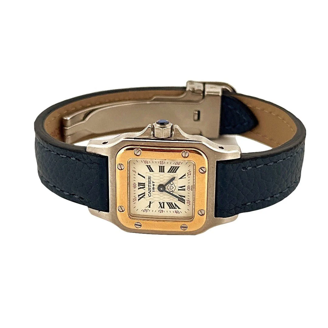 Montre CARTIER "Santos" en or jaune, acier et cuir - Image 3