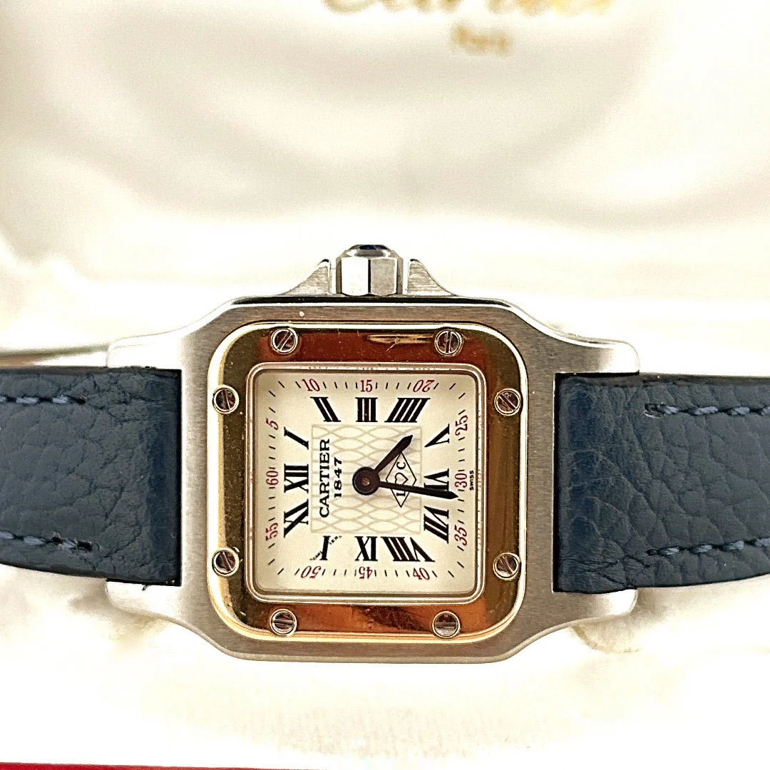 Montre CARTIER "Santos" en or jaune, acier et cuir - Image 9