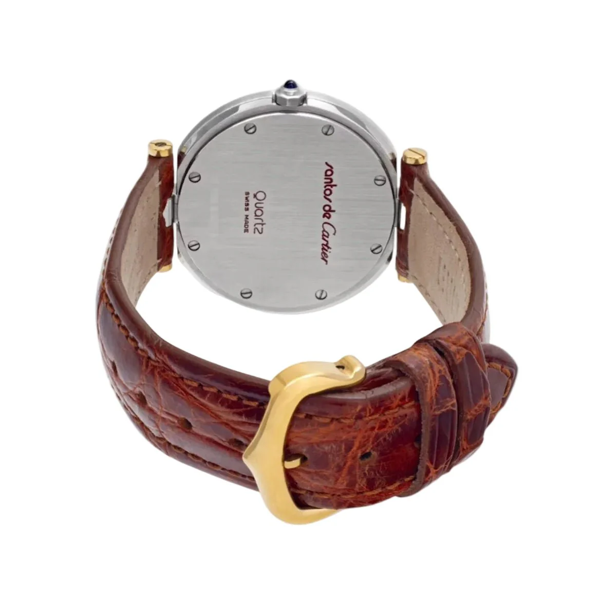 Montre CARTIER "Santos Galbée" en or jaune, acier, cuir et quartz - Image 4
