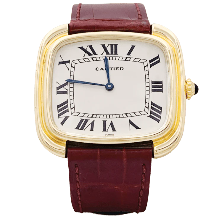 Montre CARTIER "Square" en or jaune, or rose, cuir et acier