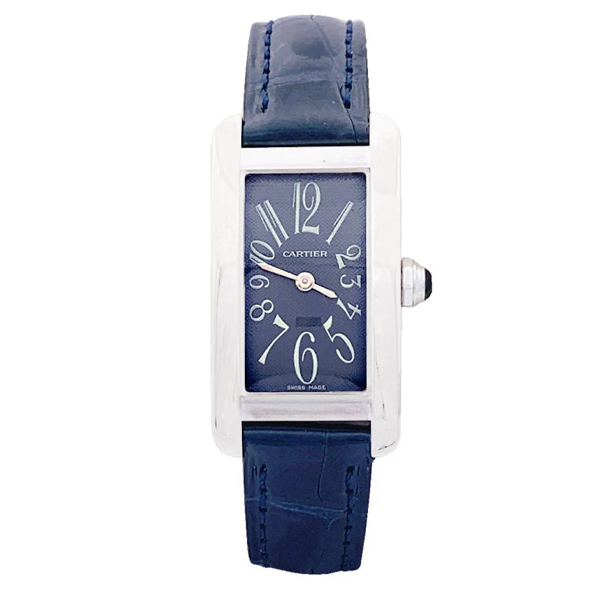 Montre Quartz CARTIER "Tank Américaine" en or blanc et cuir