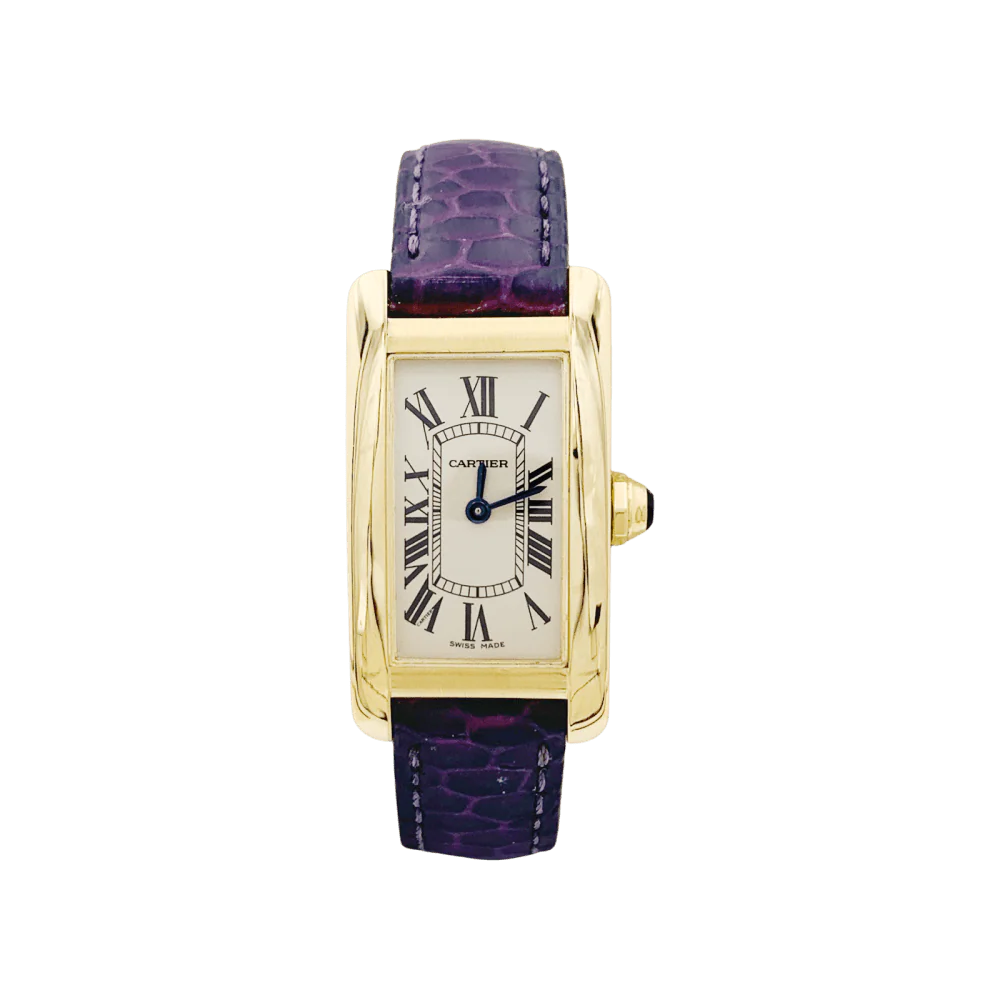 Montre CARTIER "Tank Américaine" en or jaune, acier et cuir