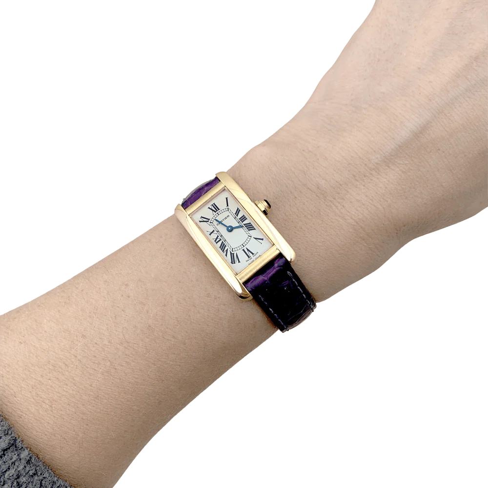 Montre CARTIER "Tank Américaine" en or jaune, acier et cuir - Image 2
