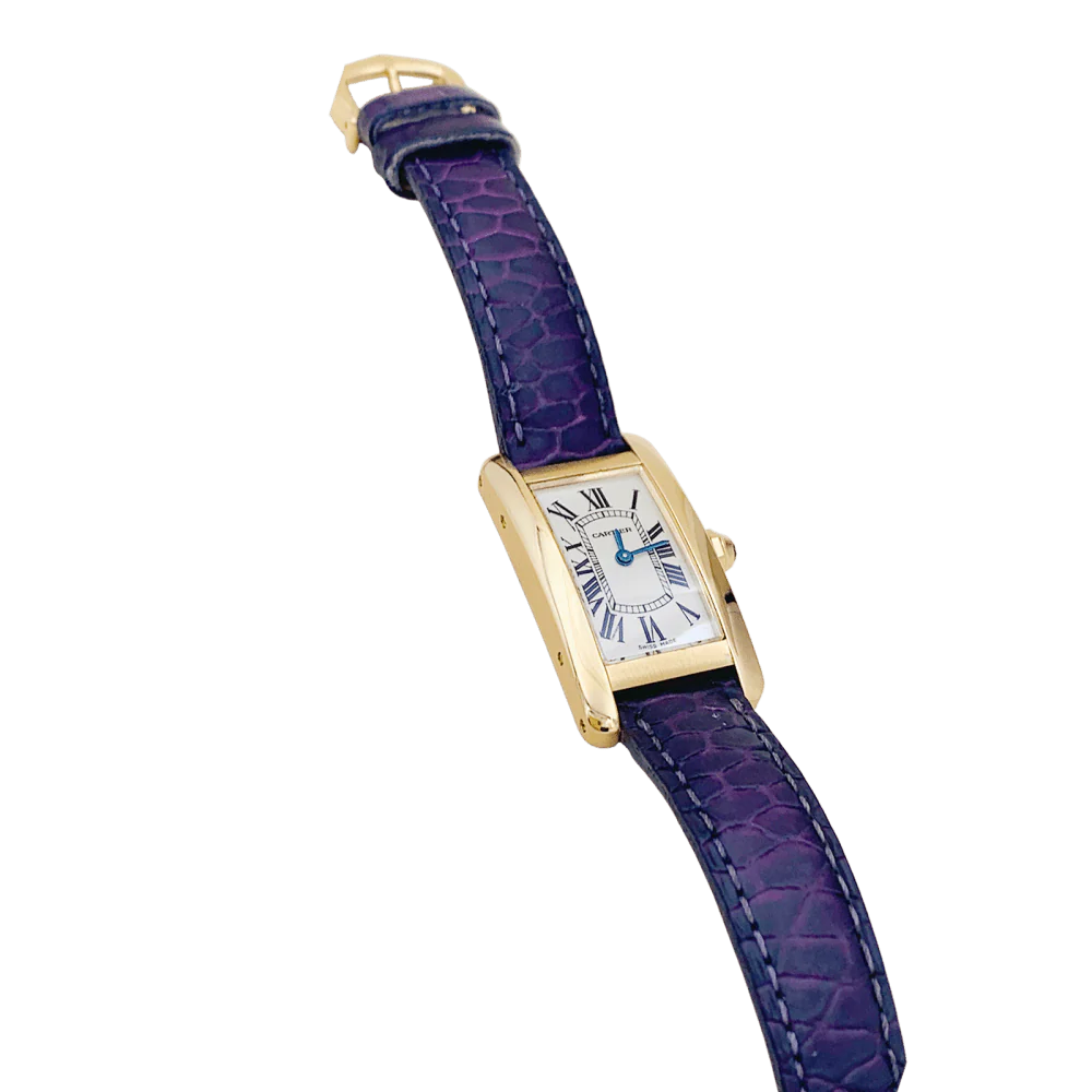 Montre CARTIER "Tank Américaine" en or jaune, acier et cuir - Image 3
