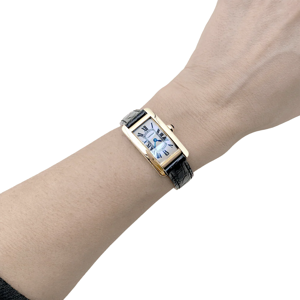 Montre CARTIER "Tank Américaine" en or jaune, acier et cuir - Image 2