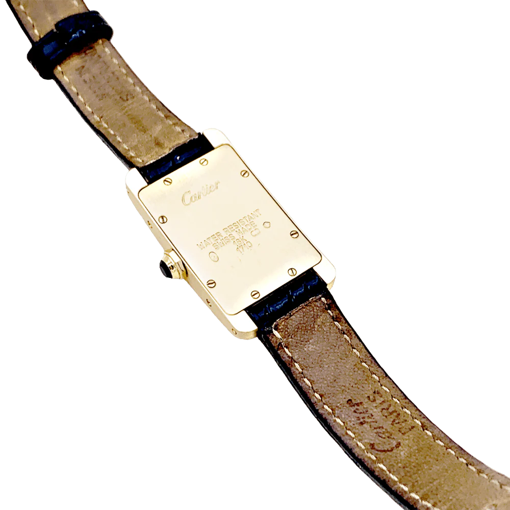 Montre CARTIER "Tank Américaine" en or jaune, acier et cuir - Image 4