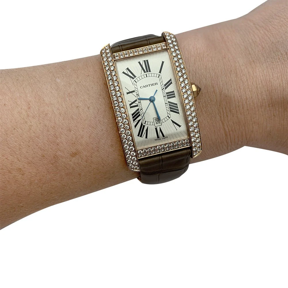 Montre Cartier,"Tank Américaine", or rose, diamants. - Image 7