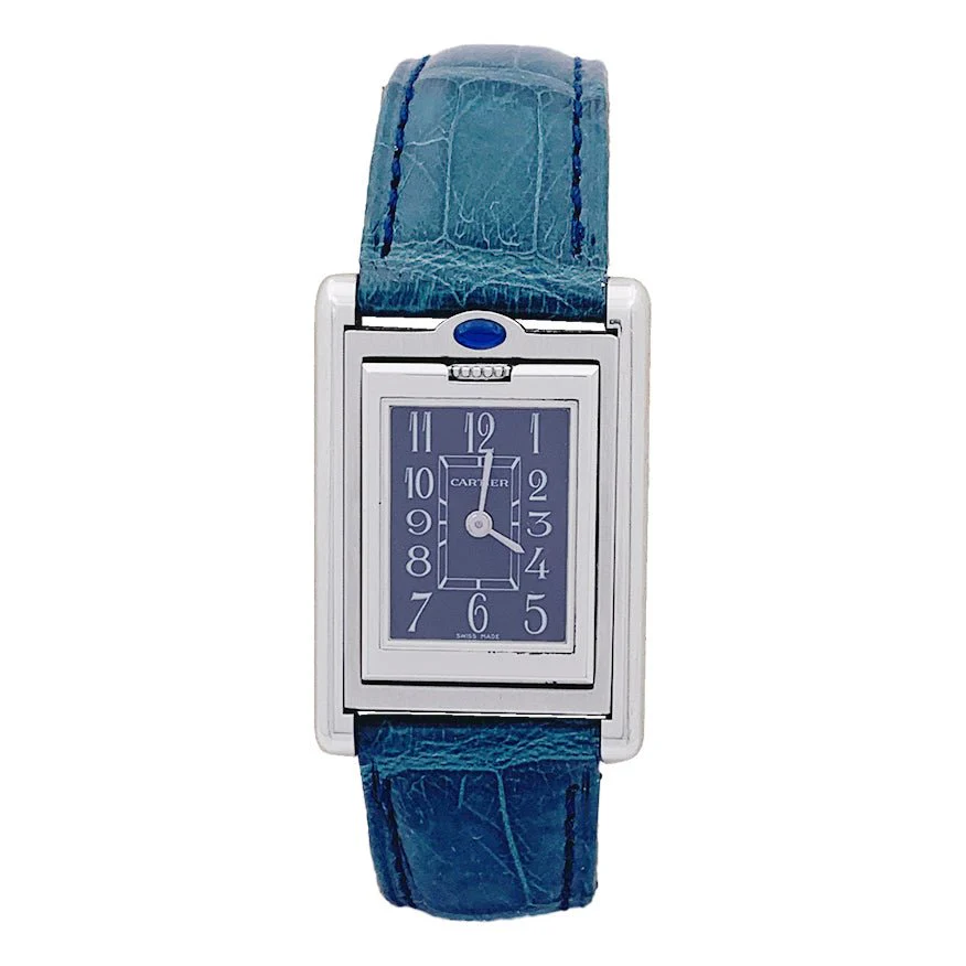 Montre Cartier "Tank basculante" acier, cuir.