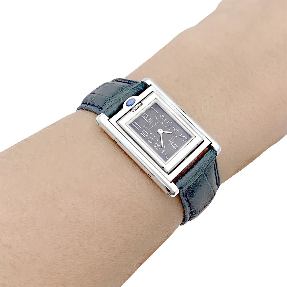 Montre Cartier "Tank basculante" acier, cuir. - Image 7