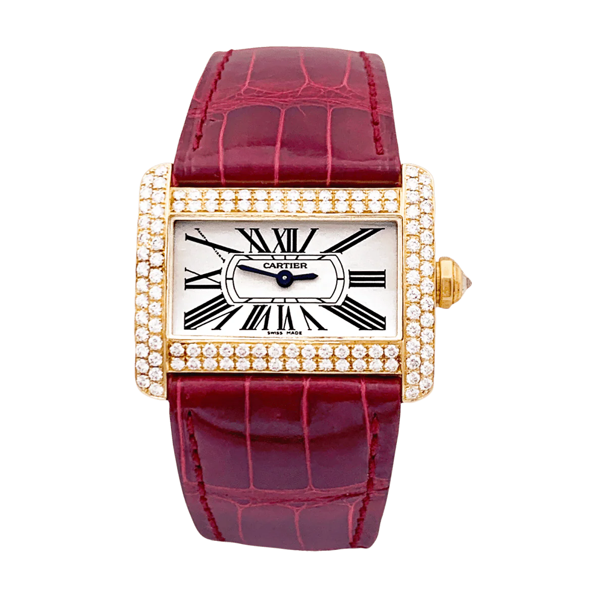 Montre CARTIER "Tank Divan" en or jaune, argent, acier et diamants