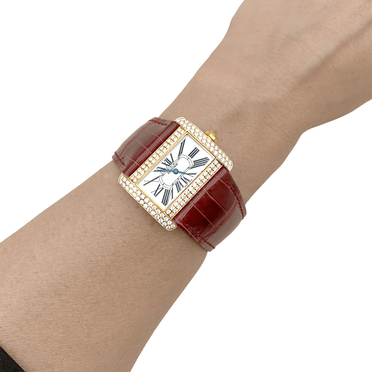 Montre CARTIER "Tank Divan" en or jaune, argent, acier et diamants - Image 2