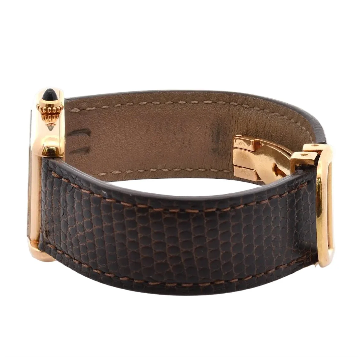 Montre CARTIER "Tank Louis Cartier" en or rose, cuir, plexi et quartz - Image 3