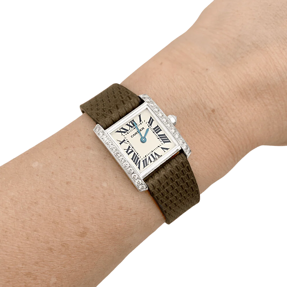Montre CARTIER "Tank Française" en or blanc, cuir, acier et diamants - Image 2