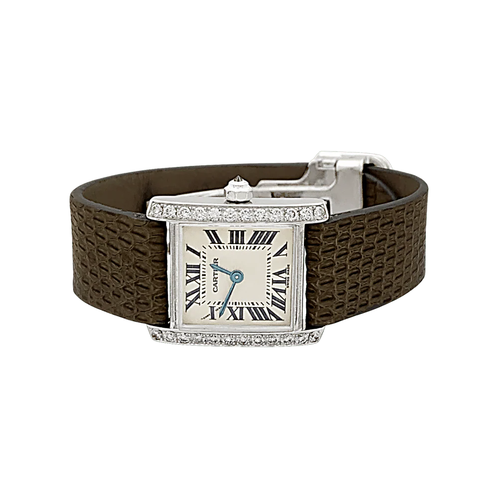 Montre CARTIER "Tank Française" en or blanc, cuir, acier et diamants - Image 3
